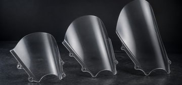 Three racing windshields of different heights