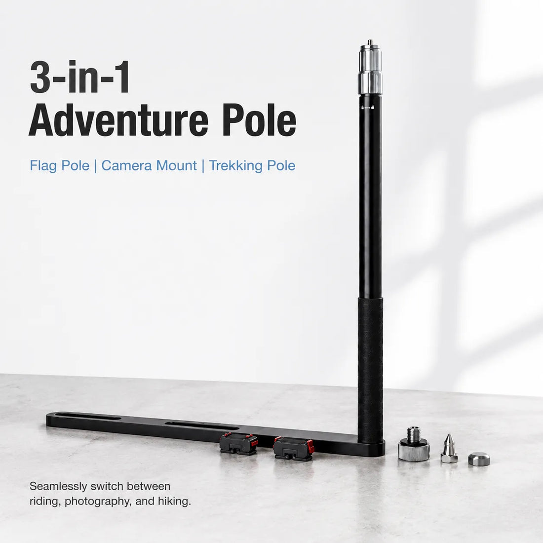 3-in-1 Motorcycle Flag Pole & Action Camera Mount, product photo