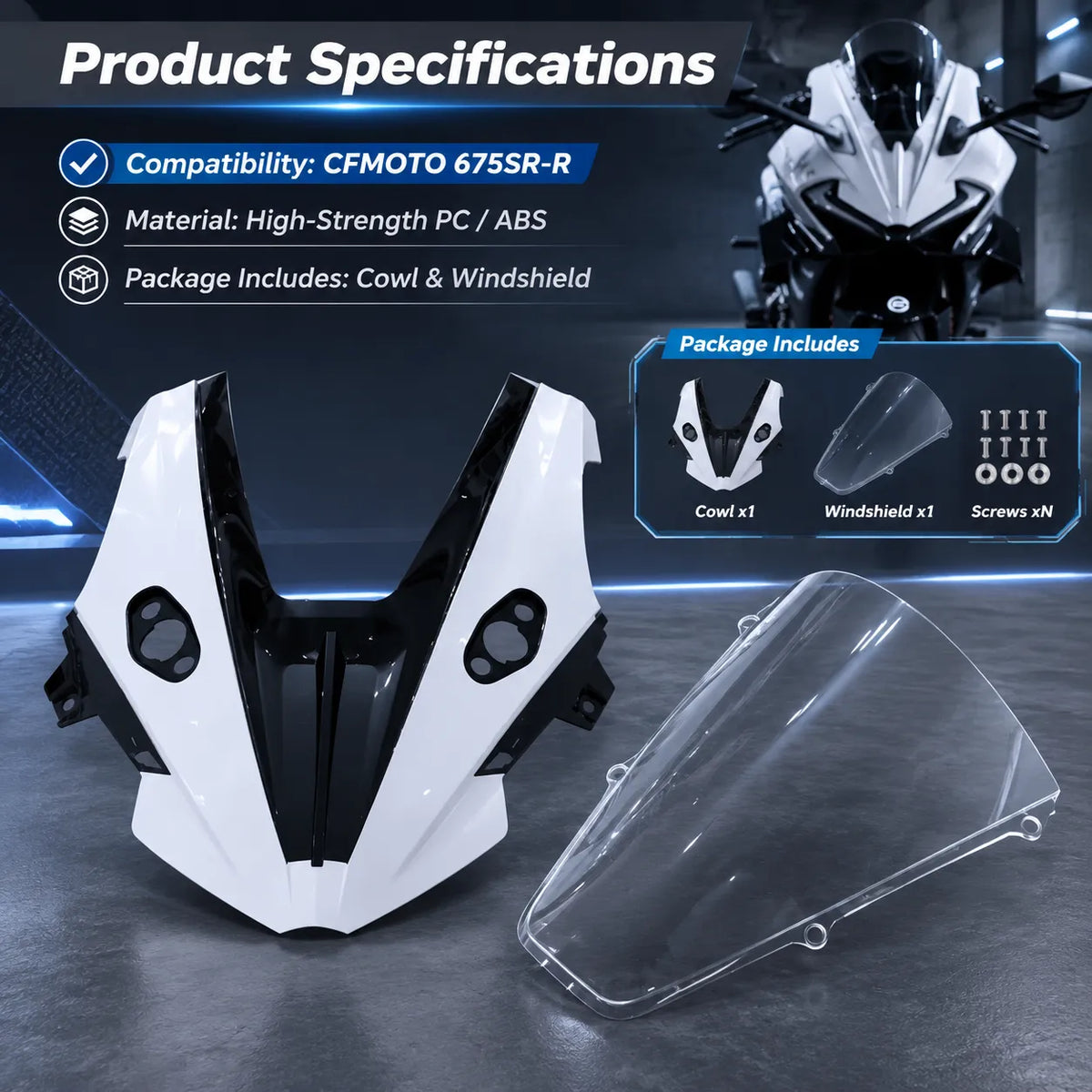 CFMOTO 675SR-R Split Racing Windshield, photo 8 of 15