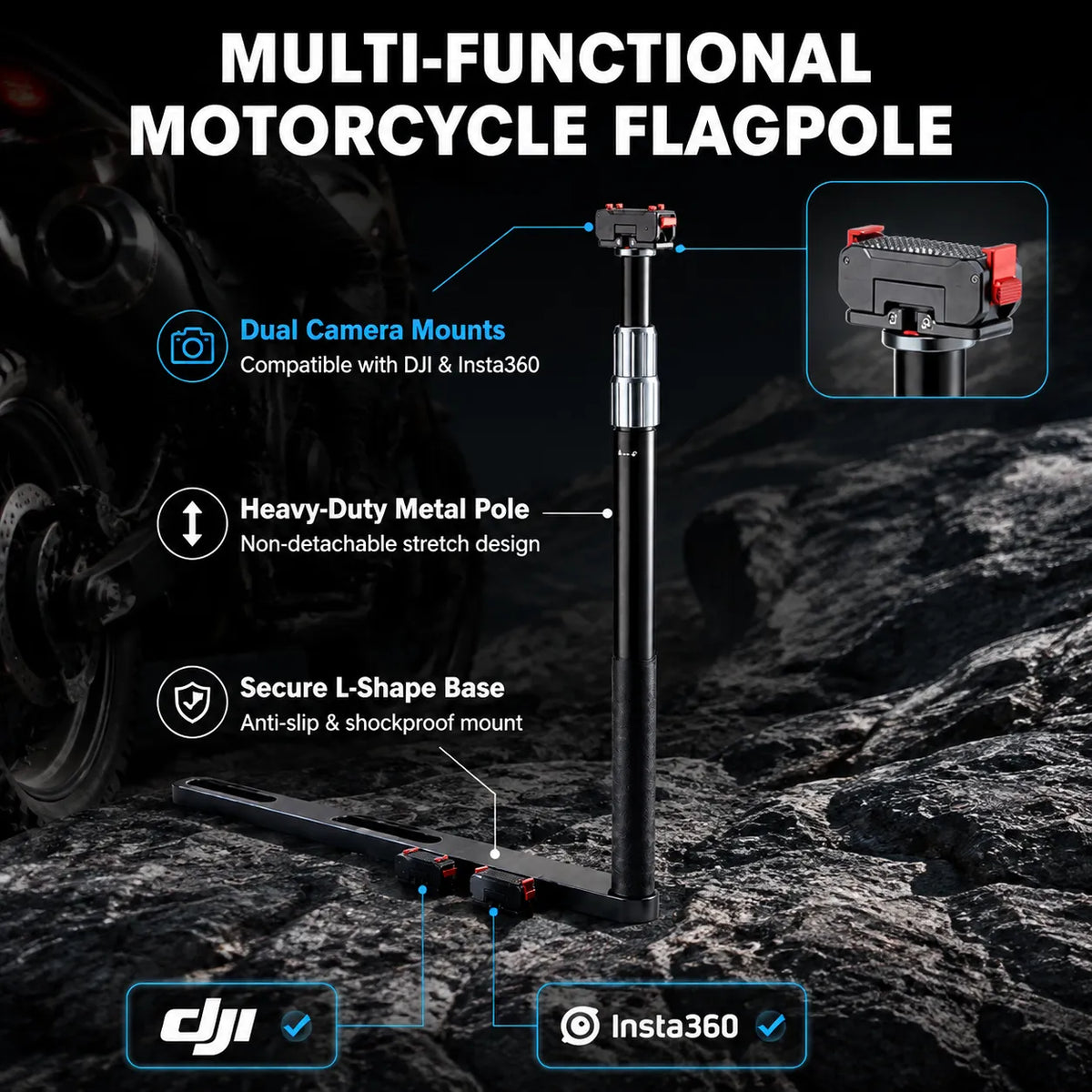 3-in-1 Motorcycle Flag Pole & Action Camera Mount, photo 7 of 16